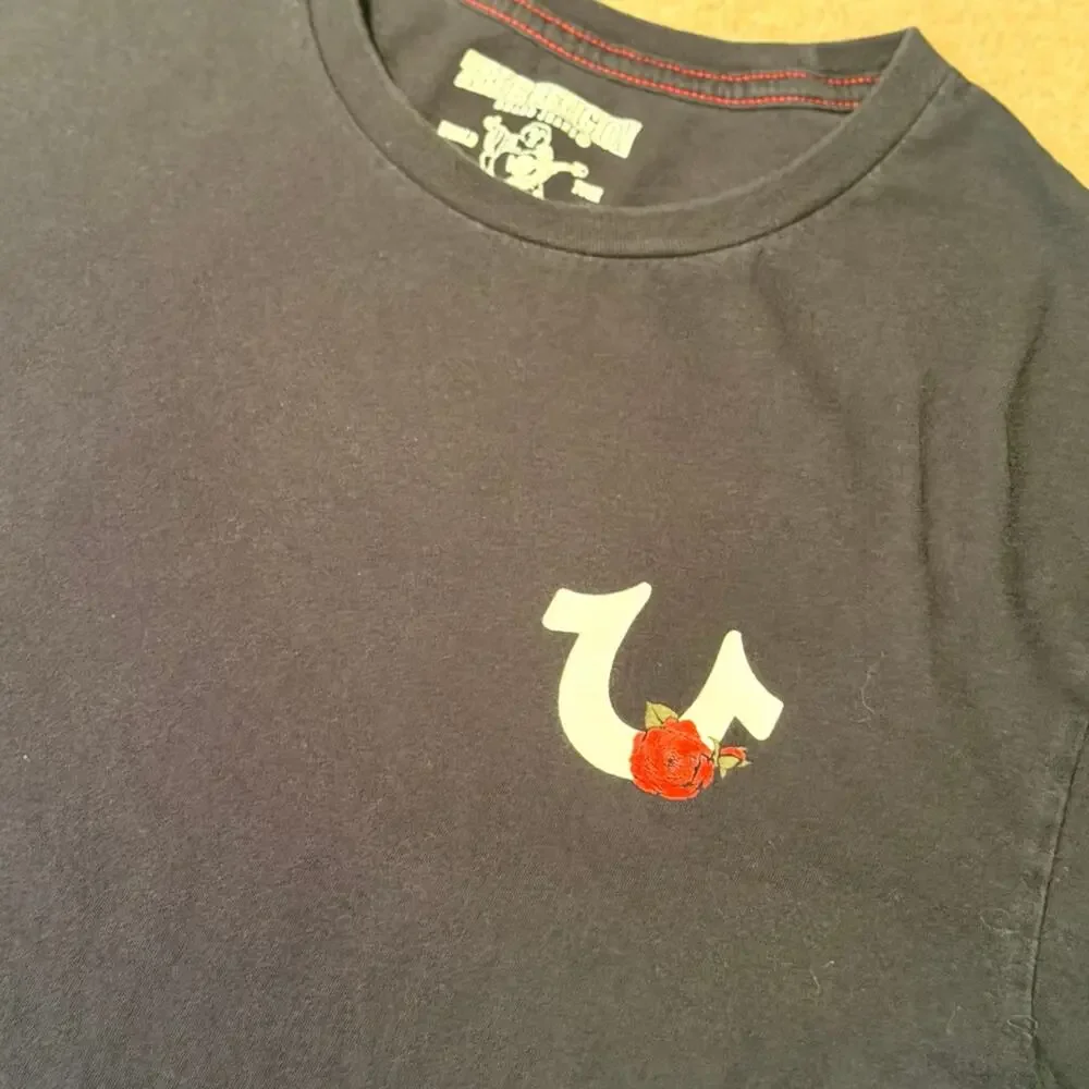 True Religion Men’s Black Rose Horseshoe Graphic T-Shirt - Size L